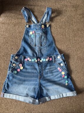 Jordache Floral Embroidered Denim Bib Short Overalls super cute!! Girls XL 14-16